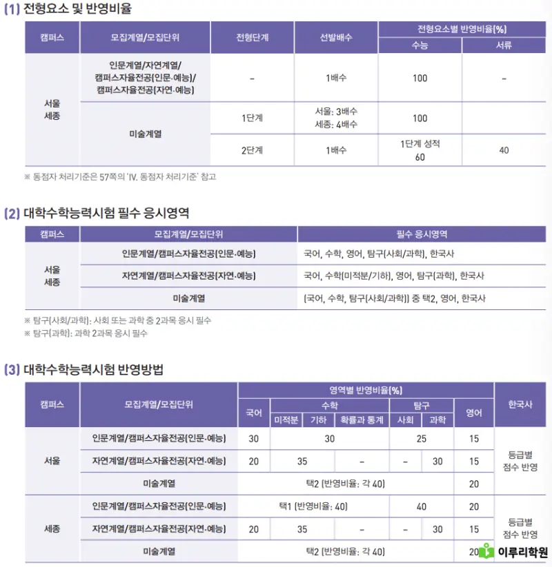 출처 : 홍익대학교 입학처 정시 모집 요강