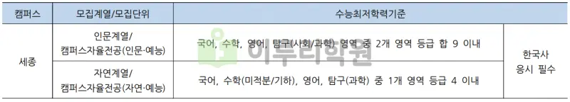 출처 : 2024학년도 홍익대학교 신입학생 입학전형 시행계획