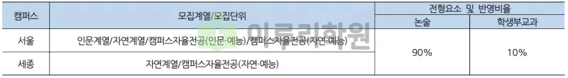 출처 : 2024학년도 홍익대학교 신입학생 입학전형 시행계획