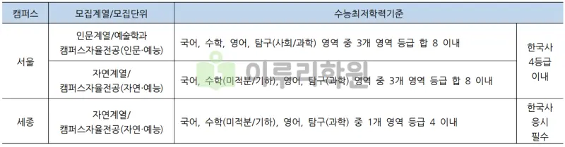 출처 : 2024학년도 홍익대학교 신입학생 입학전형 시행계획