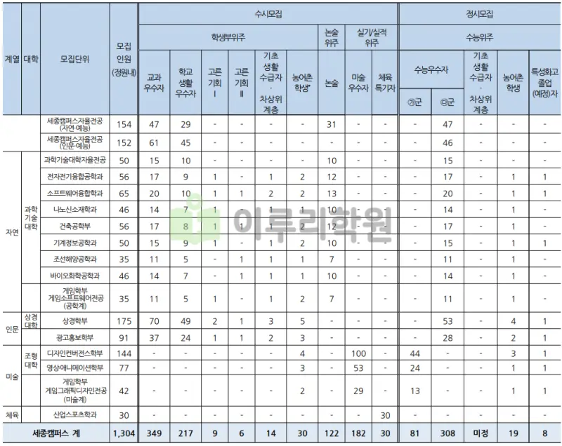 출처 : 2024학년도 홍익대학교 신입학생 입학전형 시행계획