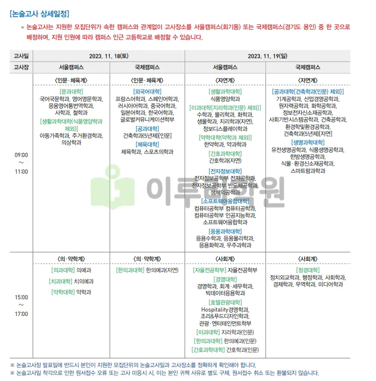 출처 : 경희대학교 입학처 수시전형 중 논술전형