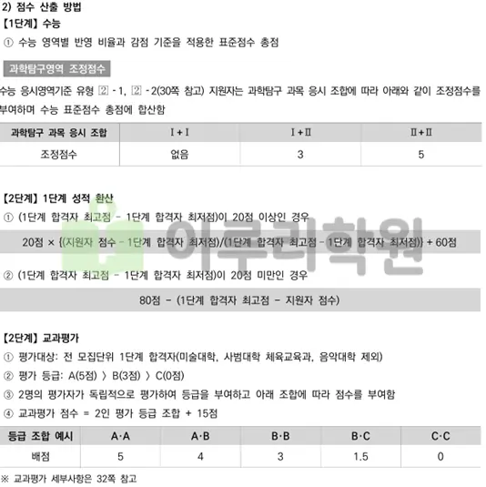 2026학년도 수능위주전형 점수 산출방법 안내_출처: 2026학년도 대학 신입학생 입학전형 시행계획