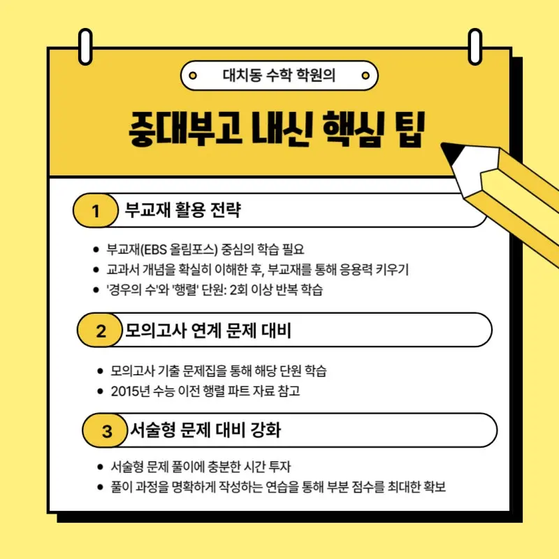대치 수학학원의 중대부고 내신 핵심 팁