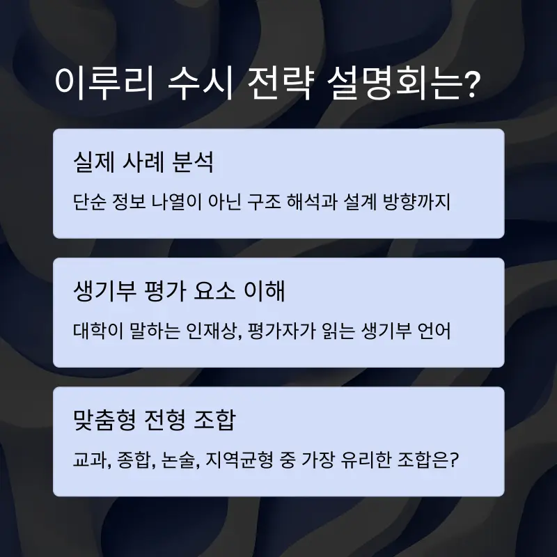 2026 주요대학 수시전략 수립 설명회 / 학생부종합(학종) 학생부교과(교과) 고교추천 학교장추천(학추)