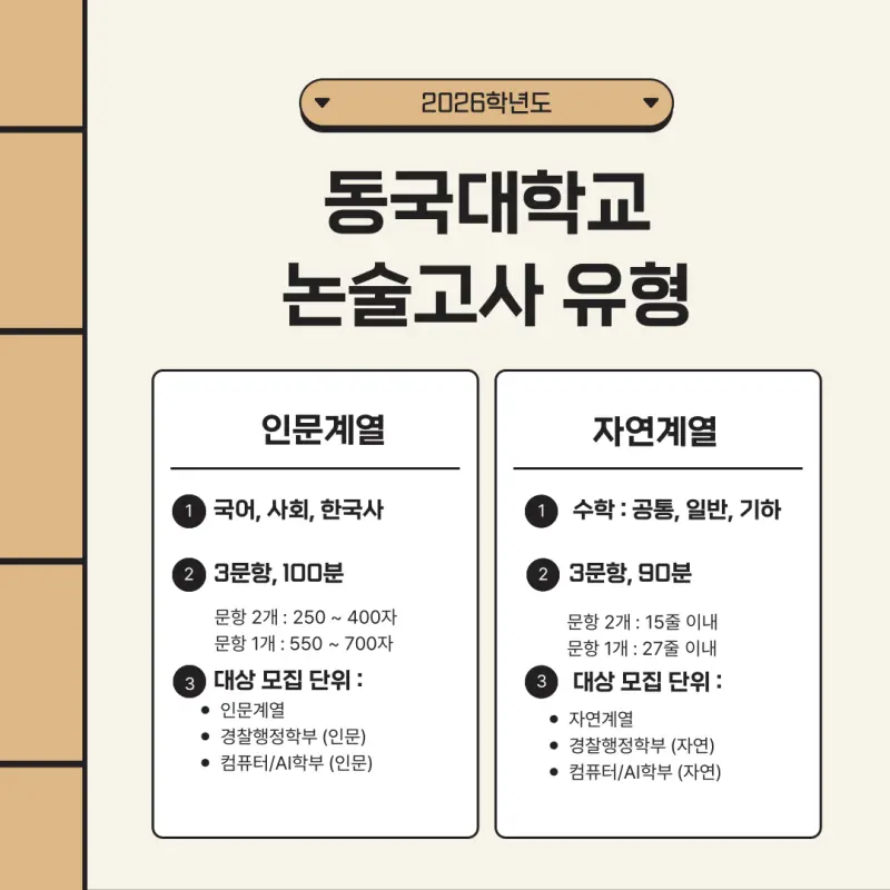 [2026 동국대학교 논술전형] 동국대 논술 일정, 수능 최저, 문제 유형, 경쟁률, 기출문제까지!