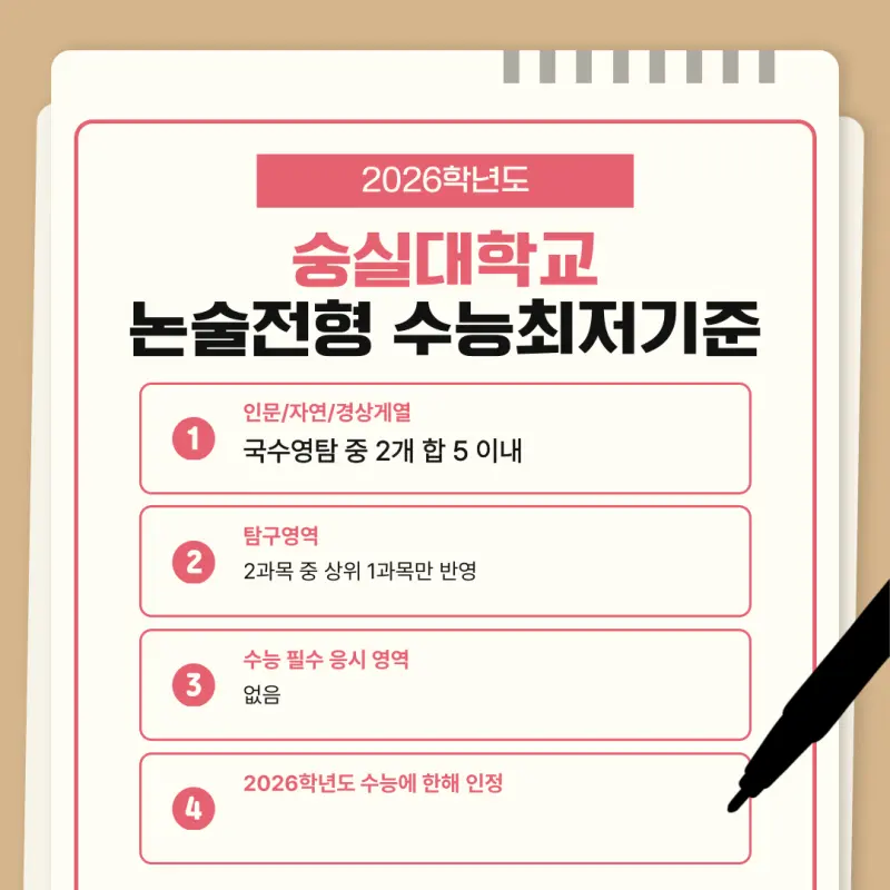 [2026 숭실대학교 논술전형] 숭실대 논술 일정, 경쟁률, 수능 최저, 기출문제까지!
