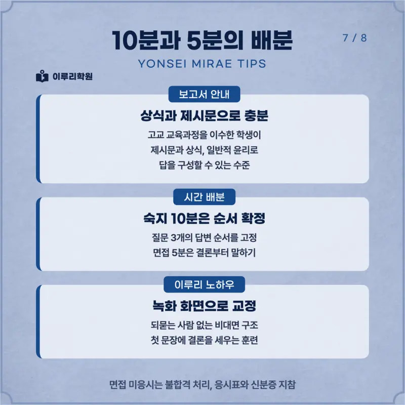 [대치동 학종] 연세대학교 미래캠퍼스(연세대 미래) 학생부종합 면접 일정, 스타일, 출제유형, 꿀팁 분석 - 면접 컨설팅 본문 이미지 7