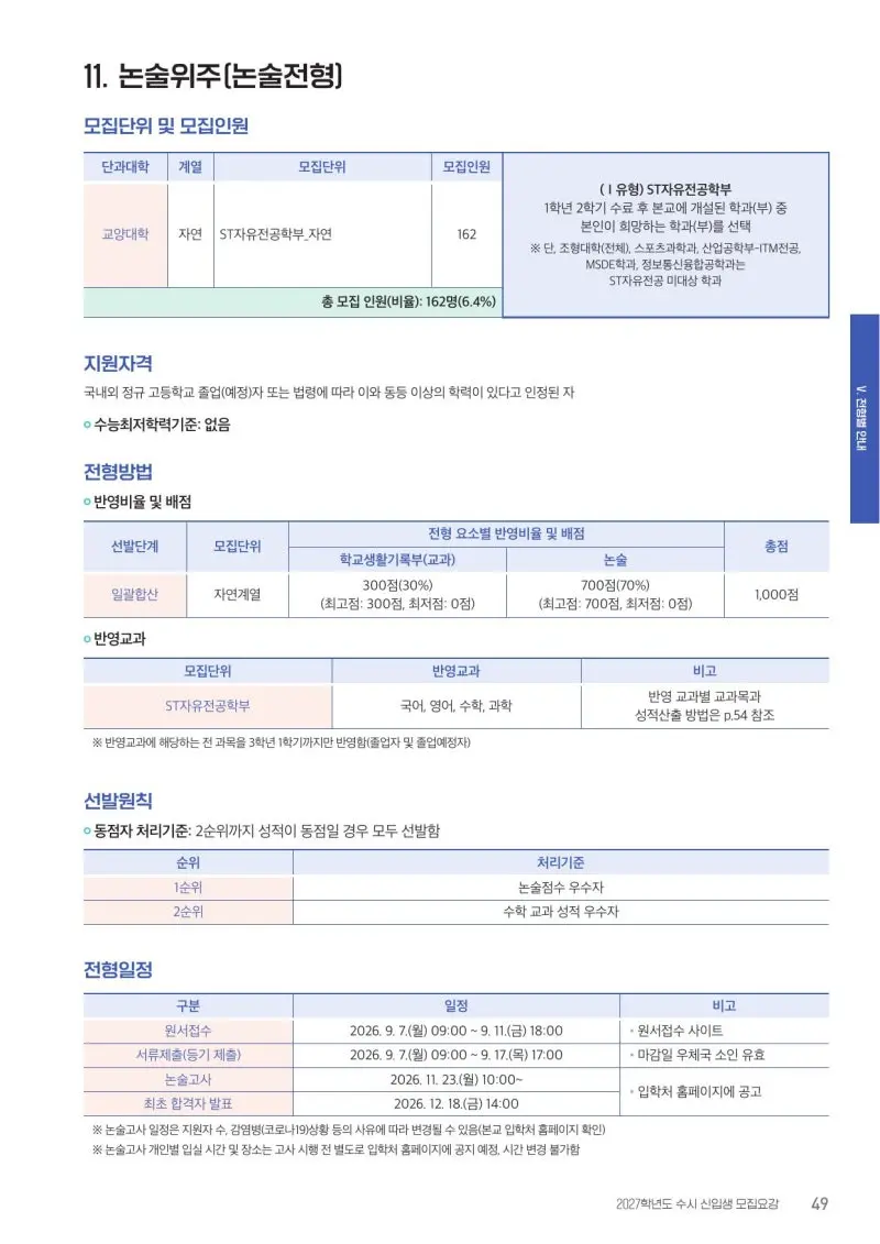 2027 서울과학기술대학교(서울과기대) 대입논술(수리논술) 모집요강, 일정, 유형특성, 출제경향, 경쟁률, 인원, 입결 - 대치동 이루리학원 본문 이미지 3