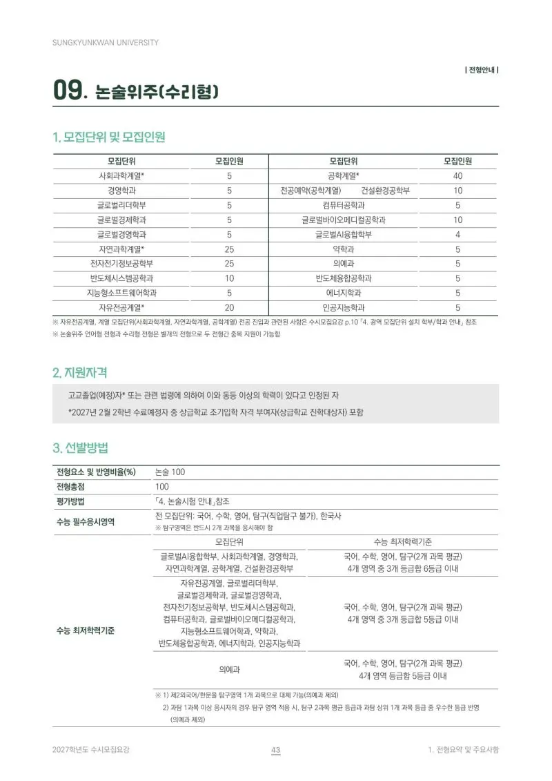 2027 성균관대학교(성균관대) 대입논술(수리논술) 모집요강, 일정, 유형특성, 출제경향, 경쟁률, 인원, 입결 - 대치동 논술학원 본문 이미지 3