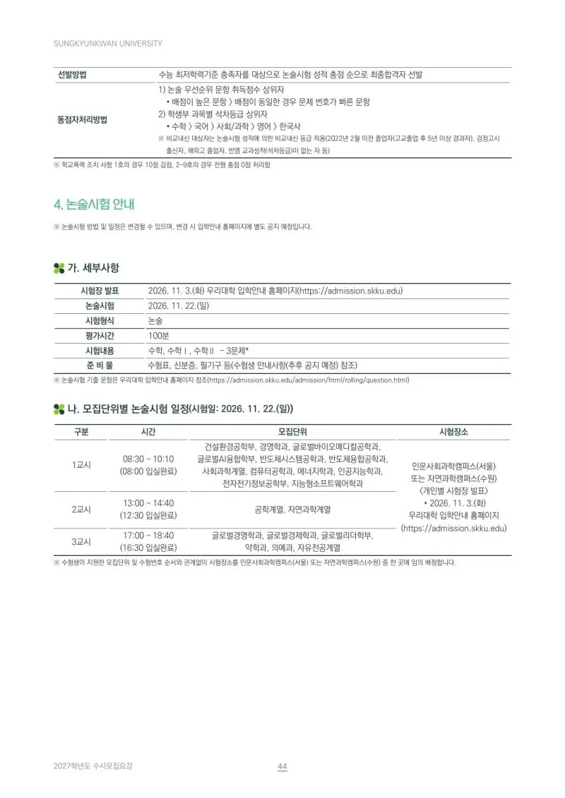 2027 성균관대학교(성균관대) 대입논술(수리논술) 모집요강, 일정, 유형특성, 출제경향, 경쟁률, 인원, 입결 - 대치동 논술학원 본문 이미지 5