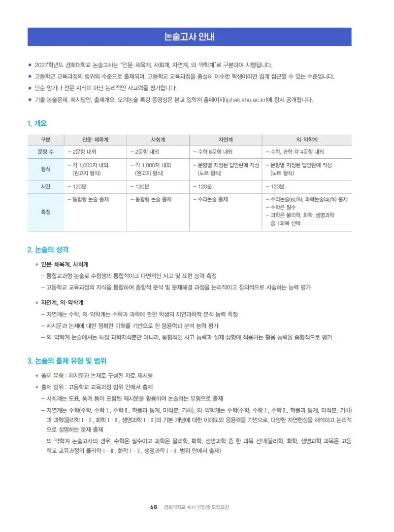 2027 경희대학교(경희대) 대입논술(수리논술) 모집요강, 일정, 유형특성, 출제경향, 경쟁률, 인원, 입결 - 대치동 이루리학원 본문 이미지 6