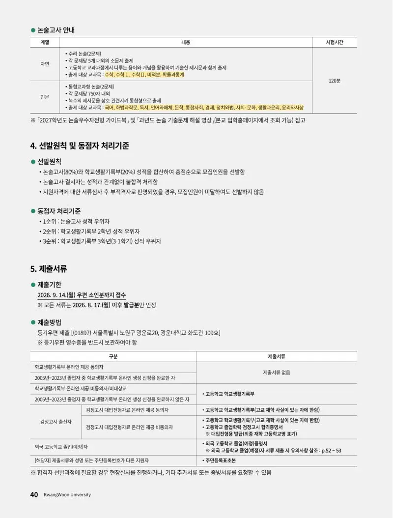 2027 광운대학교(광운대) 대입논술 수리논술 모집요강, 일정, 유형특성, 출제경향, 경쟁률, 인원, 입결 - 대치동 논술학원 본문 이미지 4
