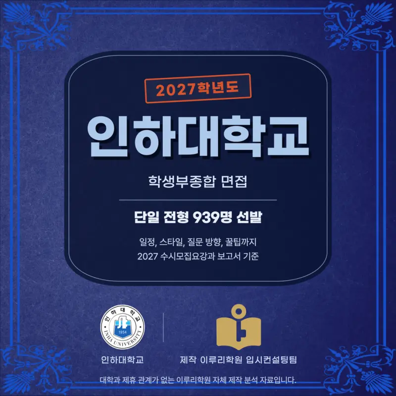 [대치동 학종] 인하대학교(인하대) 학생부종합 면접 일정, 스타일, 출제유형, 꿀팁 분석 - 대치동 수시 입시학원 본문 이미지 1