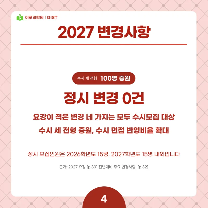 2027 GIST(지스트) 정시전형, 일정, 경쟁률, 입결, 변경사항, 반영비율, 모집인원 본문 이미지 4