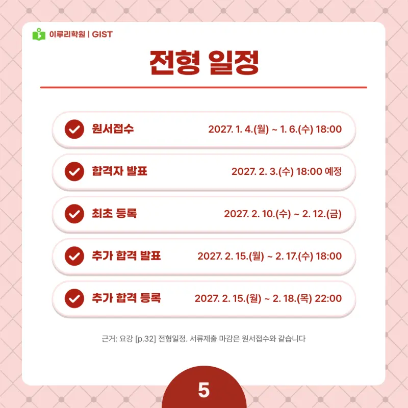 2027 GIST(지스트) 정시전형, 일정, 경쟁률, 입결, 변경사항, 반영비율, 모집인원 본문 이미지 5