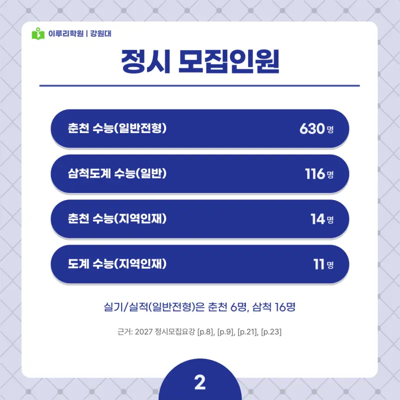 2027 강원대 정시전형, 일정, 경쟁률, 입결, 변경사항, 반영비율, 모집인원 본문 이미지 2