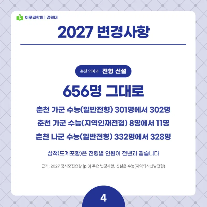 2027 강원대 정시전형, 일정, 경쟁률, 입결, 변경사항, 반영비율, 모집인원 본문 이미지 4
