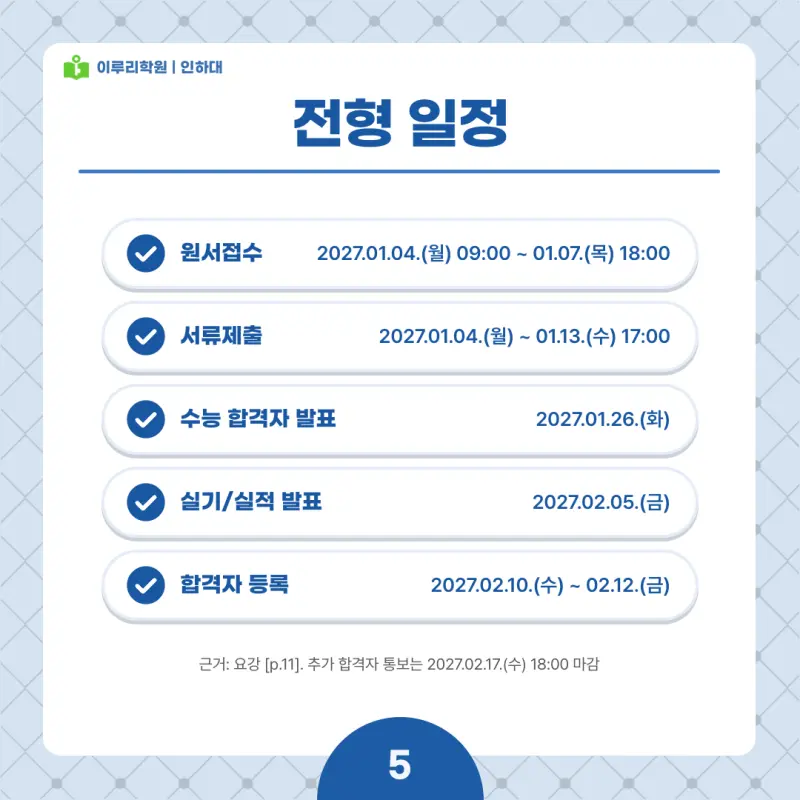 2027 인하대 정시전형, 일정, 경쟁률, 입결, 변경사항, 반영비율, 모집인원 본문 이미지 5