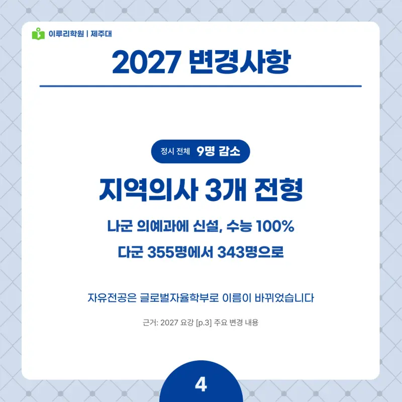 2027 제주대 정시전형, 일정, 경쟁률, 입결, 변경사항, 반영비율, 모집인원 본문 이미지 4