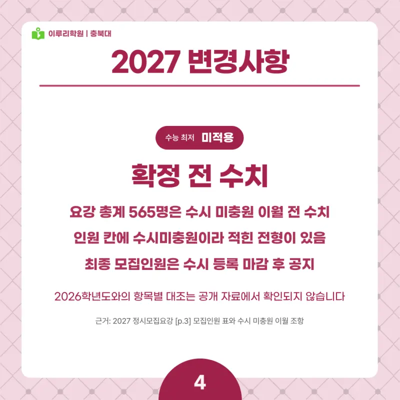 2027 충북대 정시전형, 일정, 경쟁률, 입결, 변경사항, 반영비율, 모집인원 본문 이미지 4