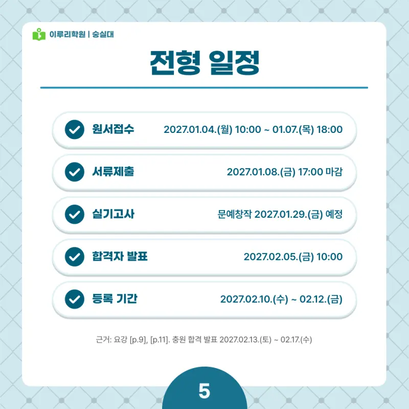 2027 숭실대 정시전형, 일정, 경쟁률, 입결, 변경사항, 반영비율, 모집인원 본문 이미지 5