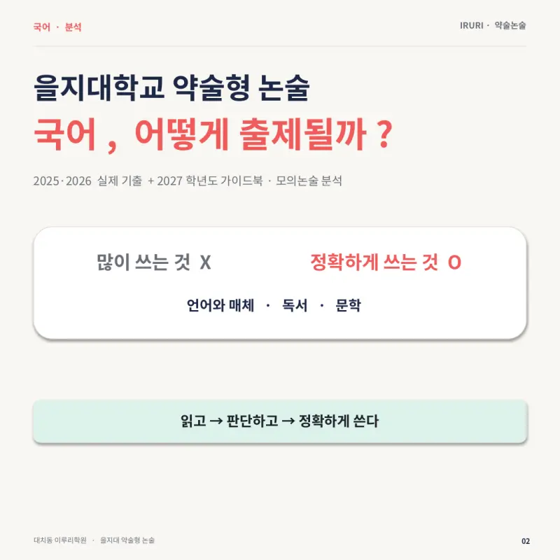2027 을지대 약술형 논술 기출 기반 1일 집중 특강 — 출제 범위·유형·입결과 10월 5일 특강 - 대치동 이루리학원 본문 이미지 2